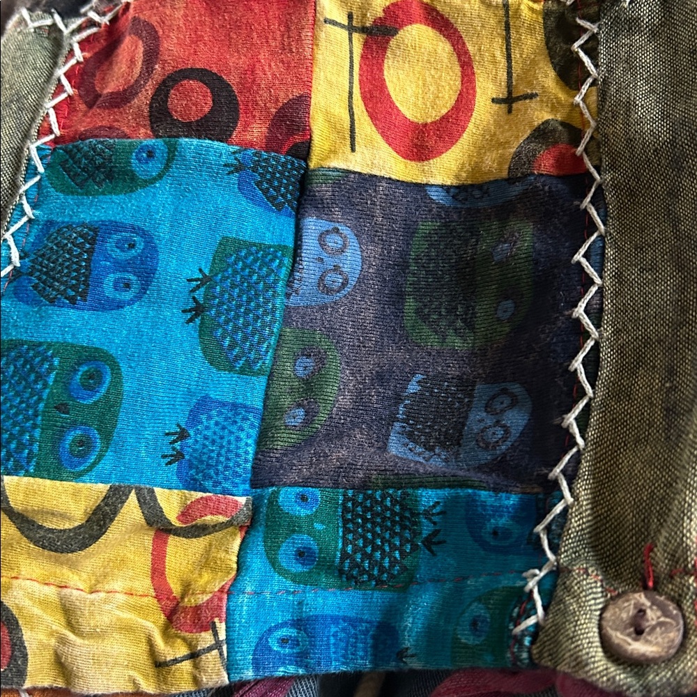 Rising International Boho Hippie Quilt Cross Stitch Block Print Pattern Overalls - Picture 16 of 16